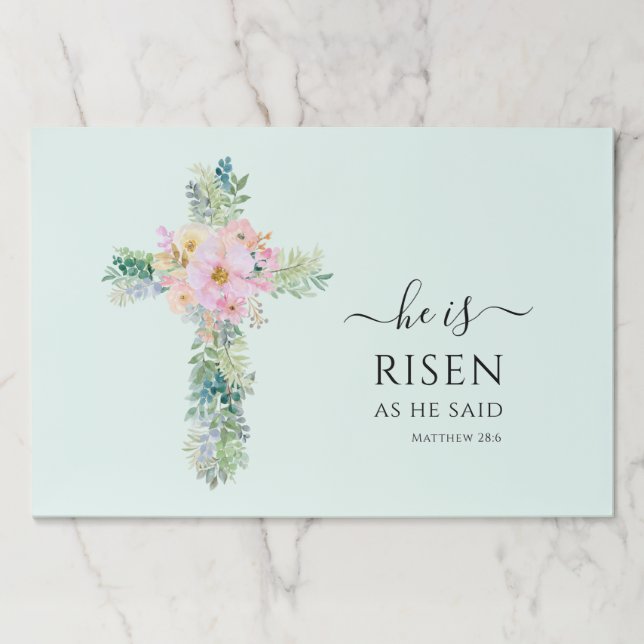 Easter He is Risen Floral Cross Tearaway Placemats (Front)