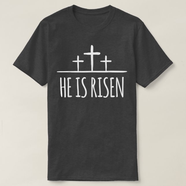 Easter He Is Risen  For Christians Gift Matthew 28 T-Shirt (Design Front)