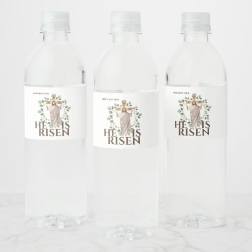 Easter He is risen Jesus wooden cross bible  Water Bottle Label