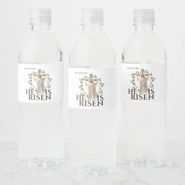 Easter He is risen Jesus wooden cross bible Water Bottle Label | Zazzle