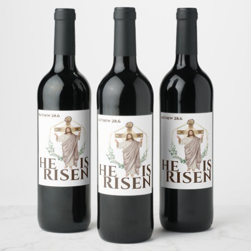 Easter He is risen Jesus wooden cross bible Wine Label