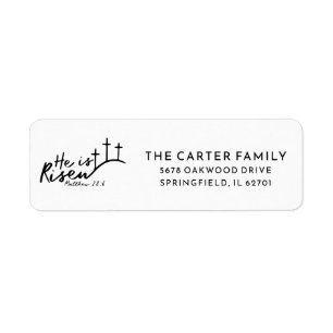 Easter He is Risen Minimal Cross Black and White Label