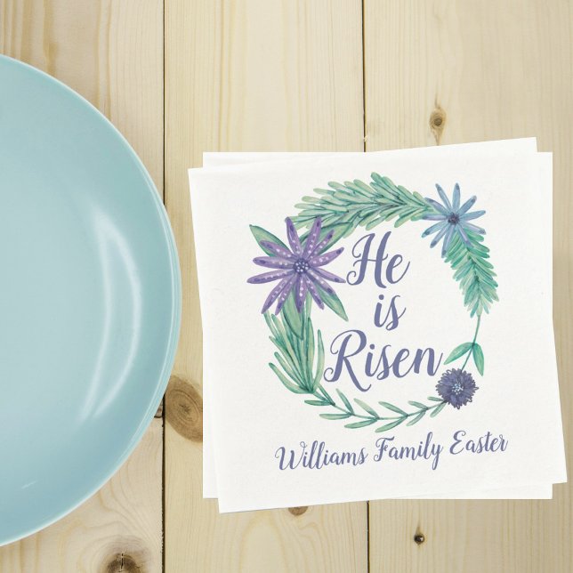 Easter He is Risen Religious Easter Floral Custom Napkins (Creator Uploaded)