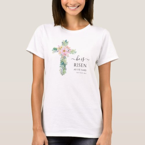 Easter He is Risen Watercolor Cross Christian T_Shirt