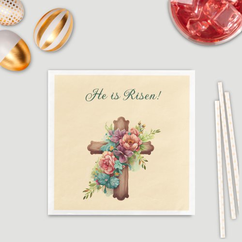 Easter He is Risen with customizable interior Paper Dinner Napkins