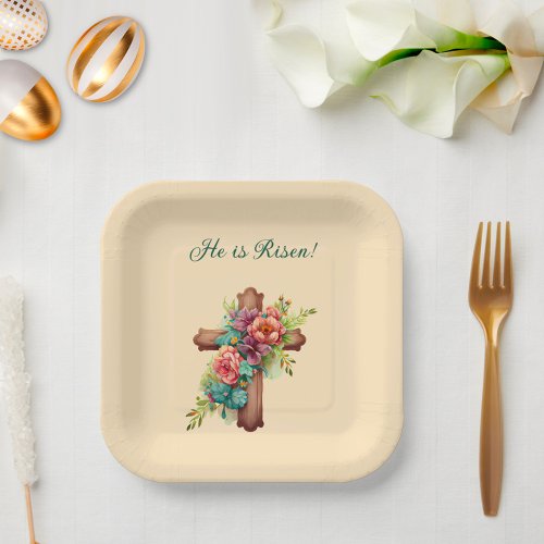 Easter He is Risen with customizable interior Paper Plates
