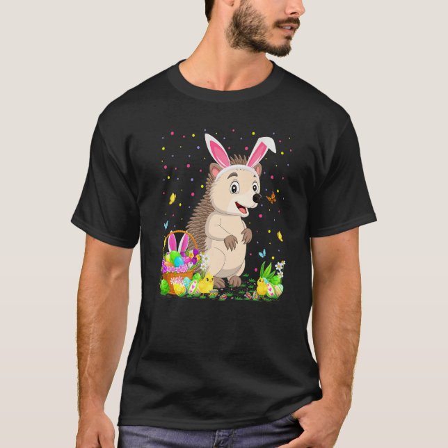 Easter Hedgehog Bunny Egg Hunting Hedgehog Easter  T-Shirt (Front)
