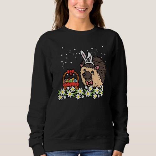 Easter Hedgehog Bunny Eggs On Flowers Cute Women G Sweatshirt