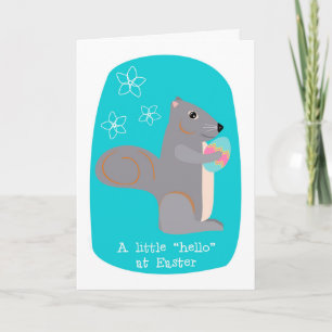 Easter Hello Cute Gray Squirrel with Egg Holiday Card