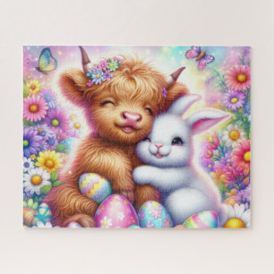 Easter Highland Cow Easter Bunny Jigsaw Puzzle