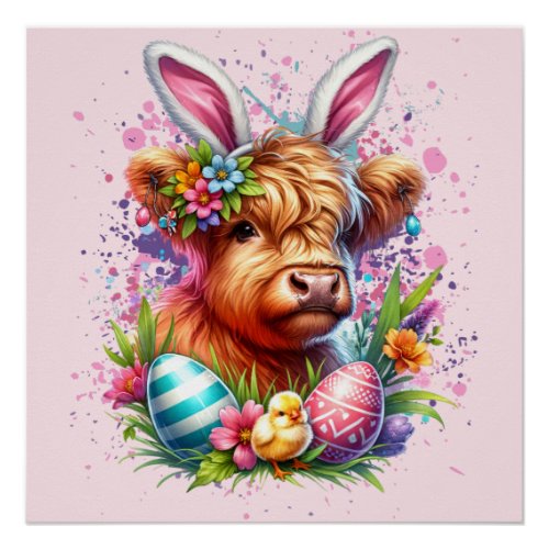 Easter Highland Cow Poster