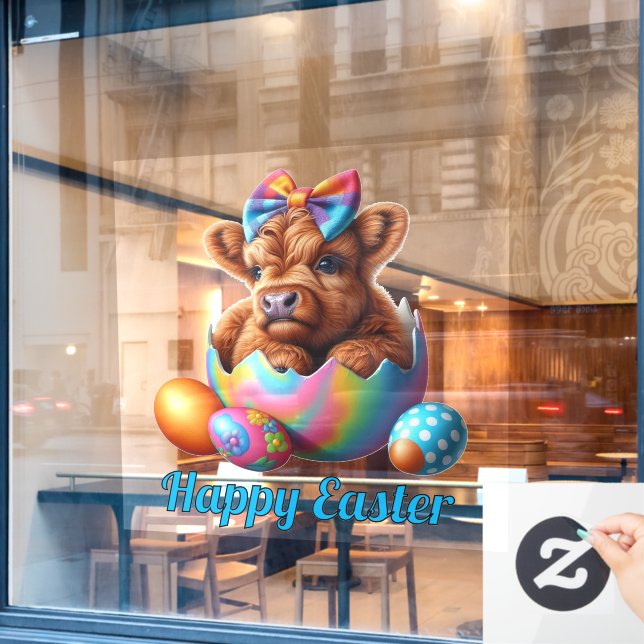 Easter Highland Cow Window Cling (Cafe Window)