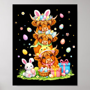 Easter highland cows coquette bow bunny eggs easte poster
