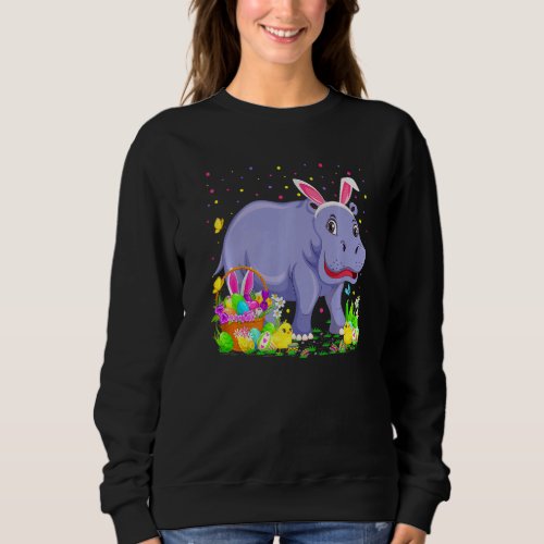 Easter Hippo Bunny Egg Hunting Hippopotamus Easter Sweatshirt