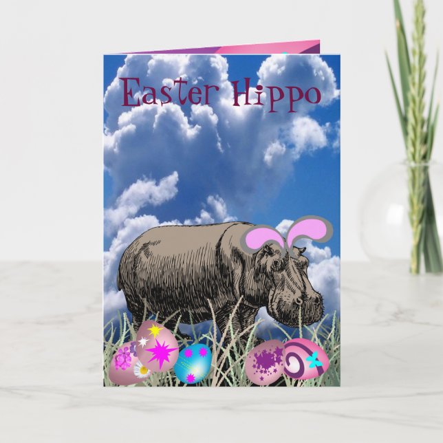 Easter Hippo Holiday Card (Front)