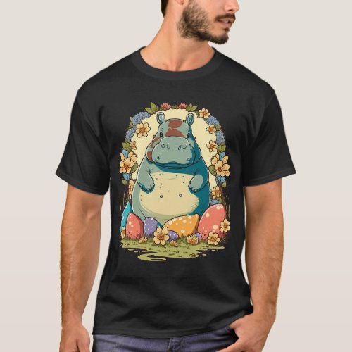 Easter Hippopotamus Bunny Eggs on Easter Hippo T_Shirt