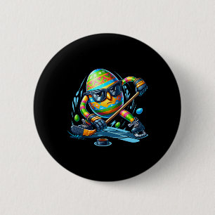 Easter Hockey Player Eggs Egg Bunny Rabbits Men Wo Button