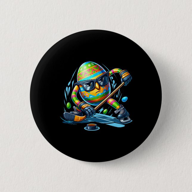Easter Hockey Player Eggs Egg Bunny Rabbits Men Wo Button (Front)