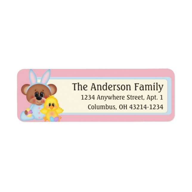 Easter Holiday Bixby Teddy Bear & Chick Address Label (Front)