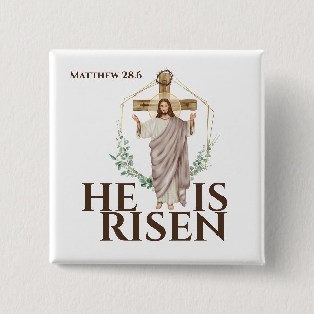 Easter holiday he is risen Jesus wooden cross Button (Front)