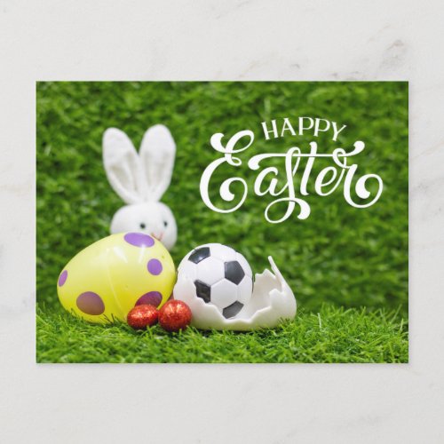 Easter Holiday with Soccer ball Easter Bunny  Post Postcard
