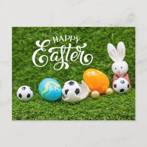 Easter Holiday with Soccer ball Easter Bunny   Postcard