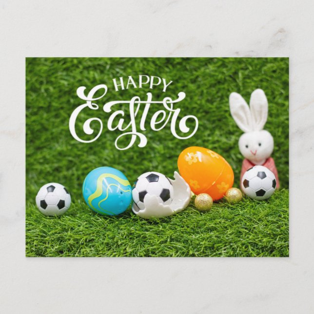 Easter Holiday with Soccer ball Easter Bunny   Postcard (Front)