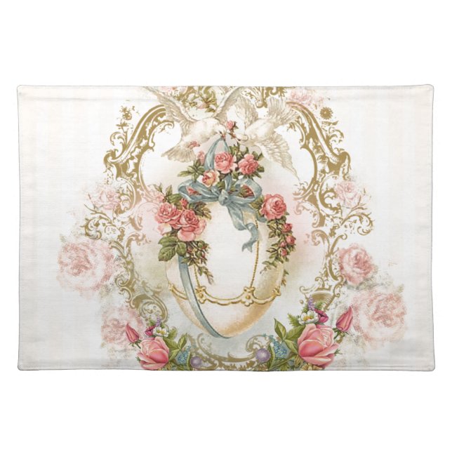 easter, holidays, egg, roses, floral, romantic, cloth placemat (Front)