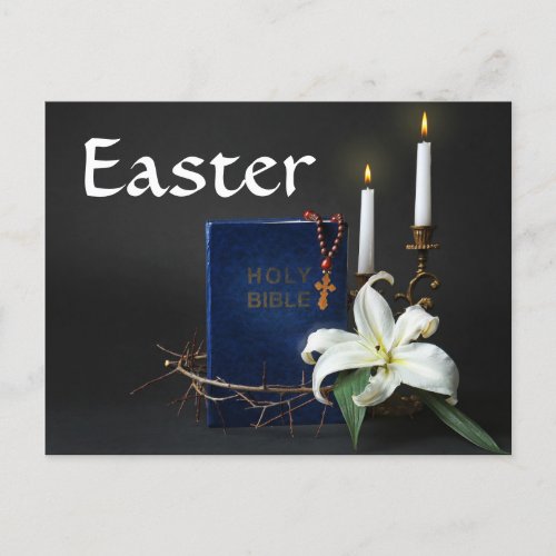 Easter Holy Bible and Crown of Thorns  Holiday Postcard
