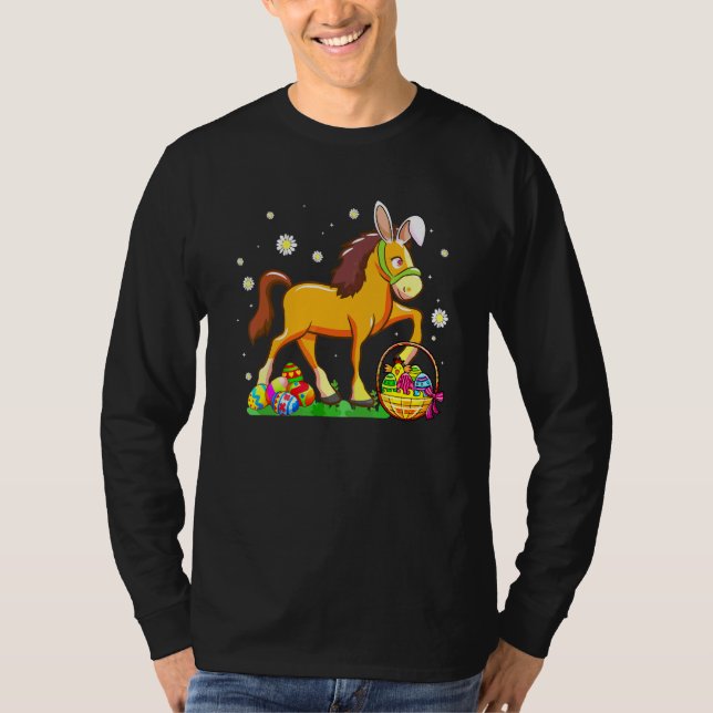 Easter Horse Bunny Ears Eggs Hunting Basket Girls  T-Shirt (Front)