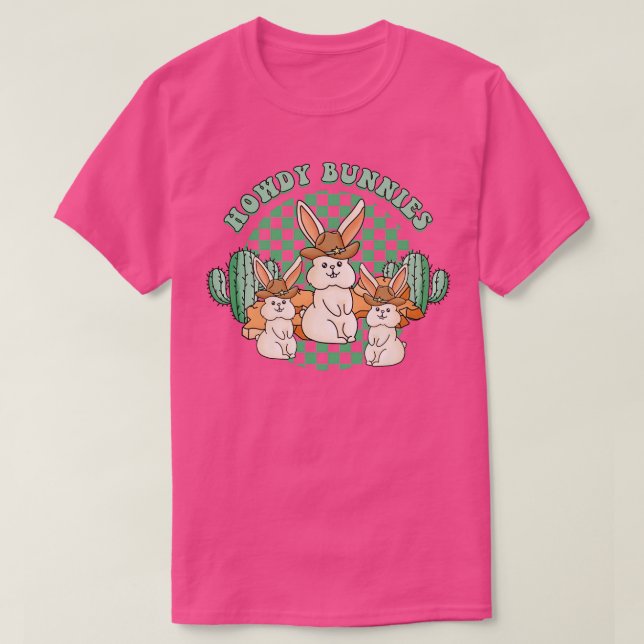 Easter Howdy Bunnies Cowgirl Cowboy Country Wester T-Shirt (Design Front)