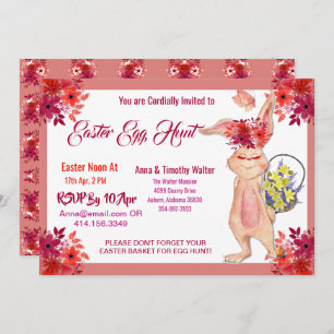 Easter Hunt Watercolor Bunny Family Kid Invitation