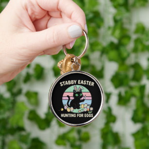 Easter Hunting For Eggs Funny Cat Keychain