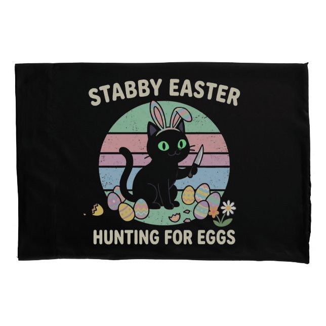 Easter Hunting For Eggs Funny Cat Pillow Case (Front)