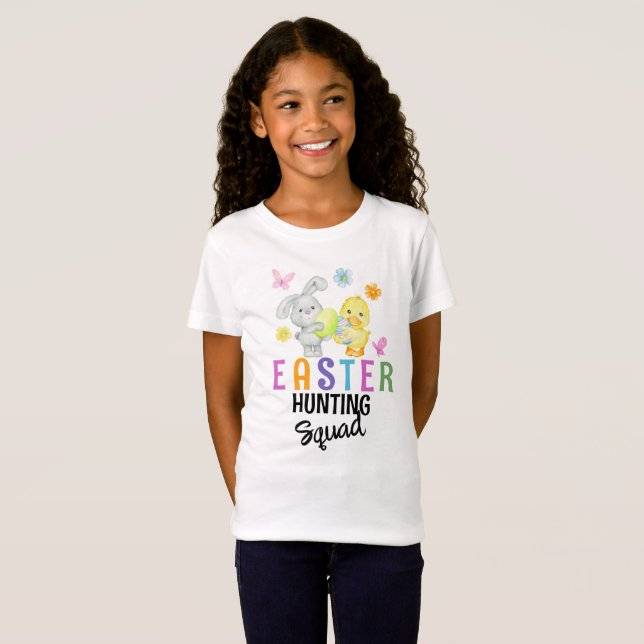 Easter Hunting Squad Cute Bunny and Chick  T-Shirt (Front Full)