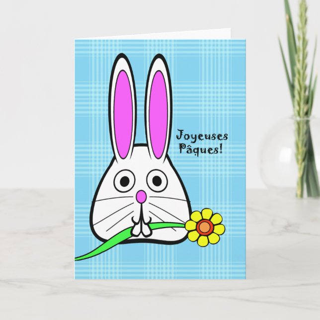 Easter in French, Joyeuses Pâques, Cute Bunny Holiday Card (Front)