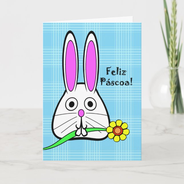 Easter in Portuguese, Feliz Páscoa, Cute Rabbit Holiday Card (Front)
