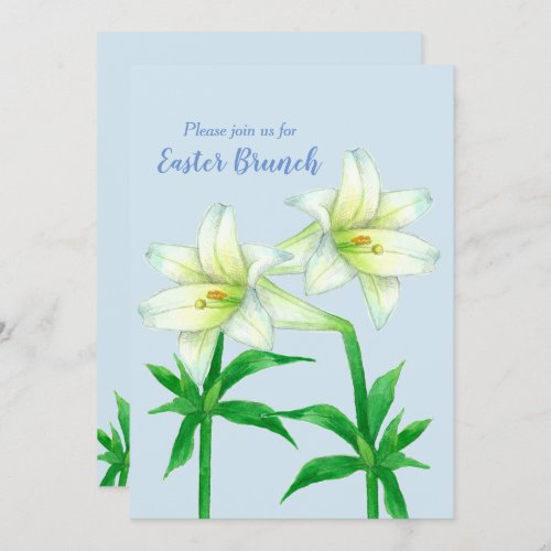 Easter Invitation Brunch Tea Lily Flowers Blue