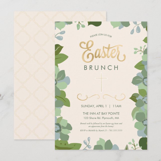 Easter Invitation Card - Floral, Custom, Elegant (Front/Back)