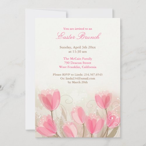 Easter Pink Tulips Flowers Flat Card Personalized Announcements