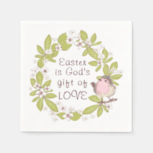 Easter is God's Gift of Love Floral Wreath Bird Napkins