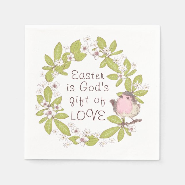 Easter is God's Gift of Love Floral Wreath Bird Napkins (Front)