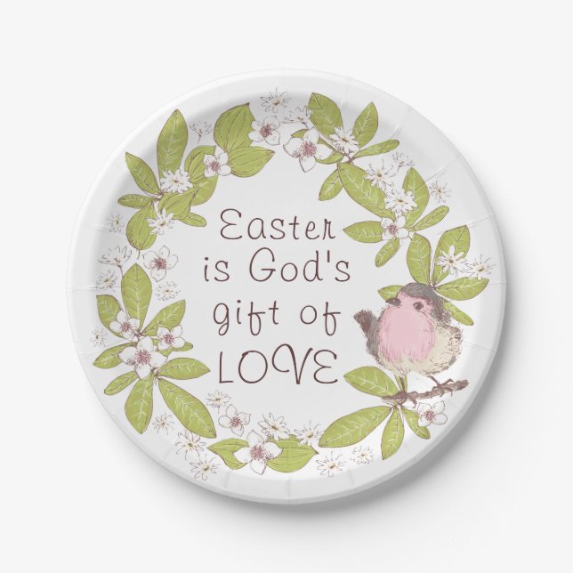 Easter is God's Gift of Love Floral Wreath Paper Plates (Front)