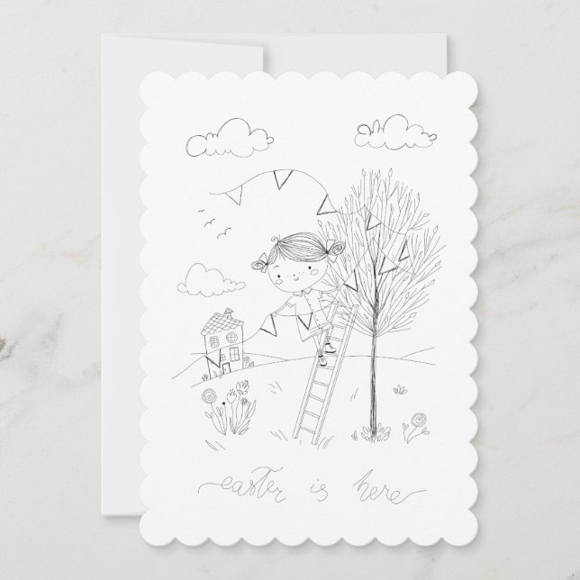 Easter Is Here Ink Drawing Holiday Card (Front)