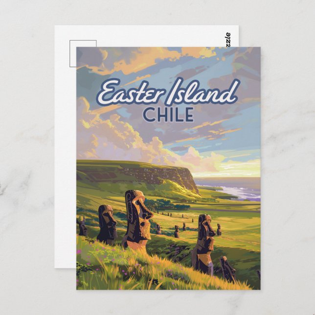 Easter Island Chile Moai Rapa Nui Polynesia Retro Postcard (Front/Back)