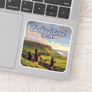 Easter Island Chile Moai Rapa Nui Polynesia Retro Sticker