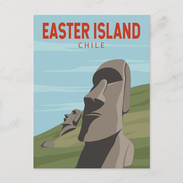Easter Island Chile Retro Travel Art Vintage Postcard (Front)