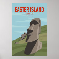 Easter Island Chile Retro Travel Art Vintage