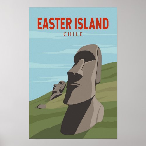 Easter Island Chile Retro Travel Art Vintage Poster