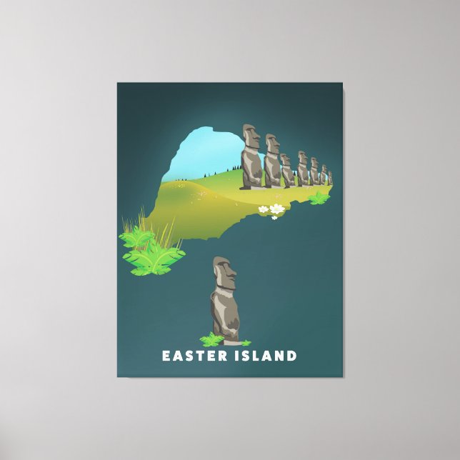 Easter island Illustrated Map travel poster print. Canvas Print (Front)